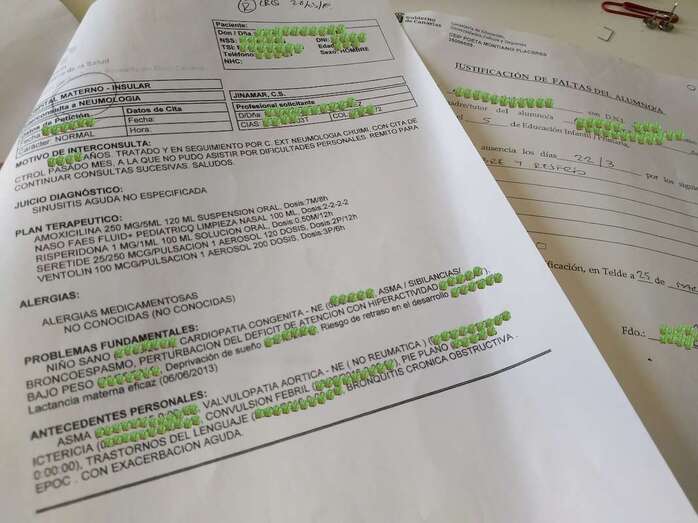 Uno de los papeles con información confidencial que el centro abandonó en un contenedor de basura (Foto TA)